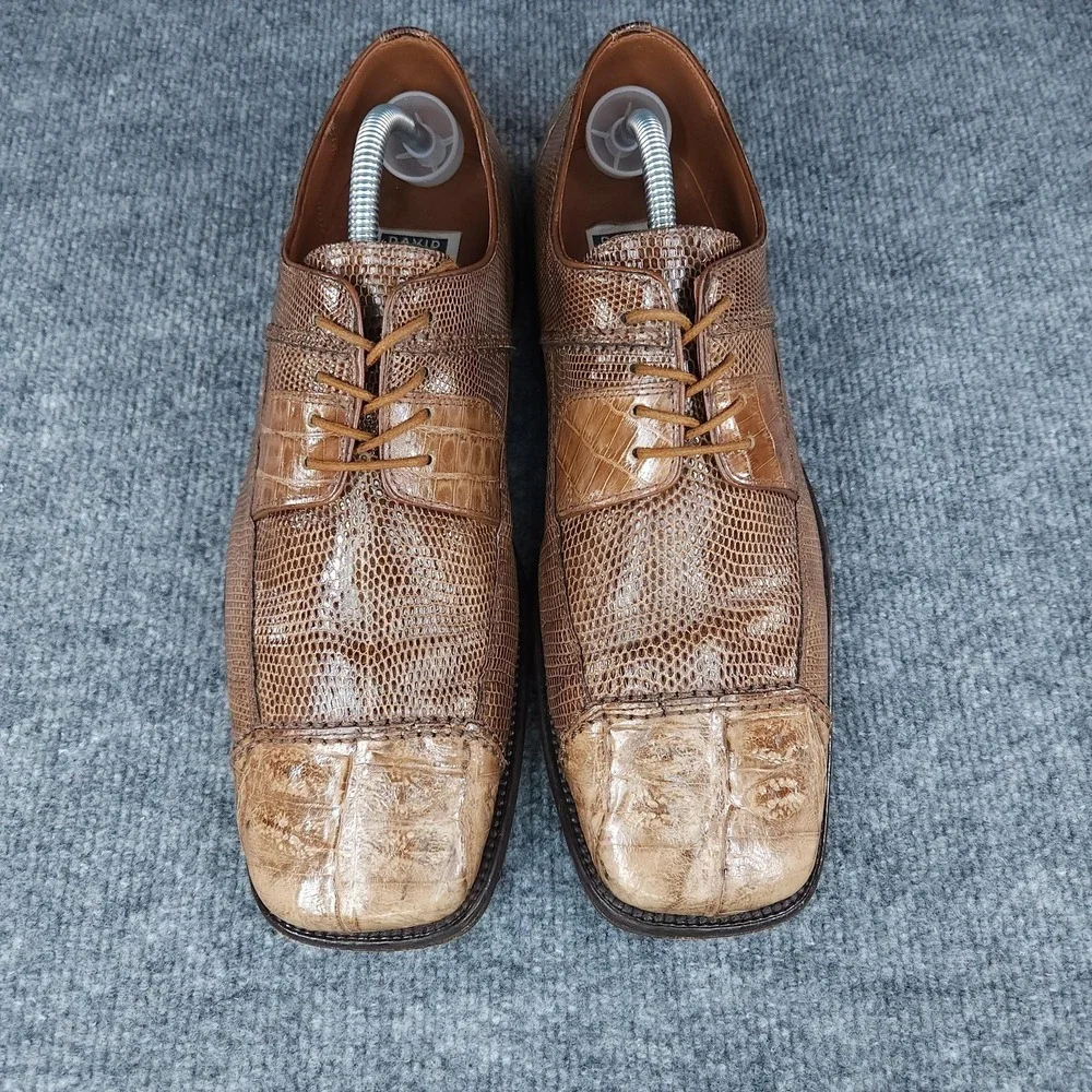 David Eden Shoes Mens Size 9.5 Brown LEX Genuine Crocodile Oxford Dress Cap Toe